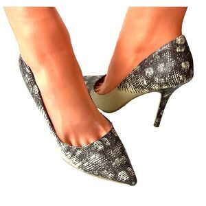 Charles Jourdan Paris Women 6.5M Snake Skin Print Stiletto Pumps Leather Slip On